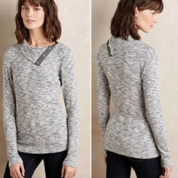 Anthropologie Tops - Anthro Dolan Ribbed Snap Collar Pullover Top